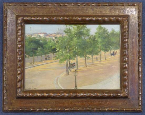 Nestor Gérard (19th C. French) Carriages on a tree lined avenue 12.25 x 17.5in.